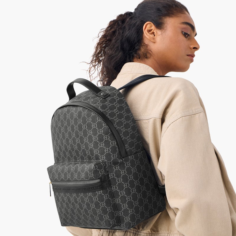 CHRISBELLA Monogram Print Backpack with Adjustable Straps and Zip Closure - 30x19x36 cms - Image 2